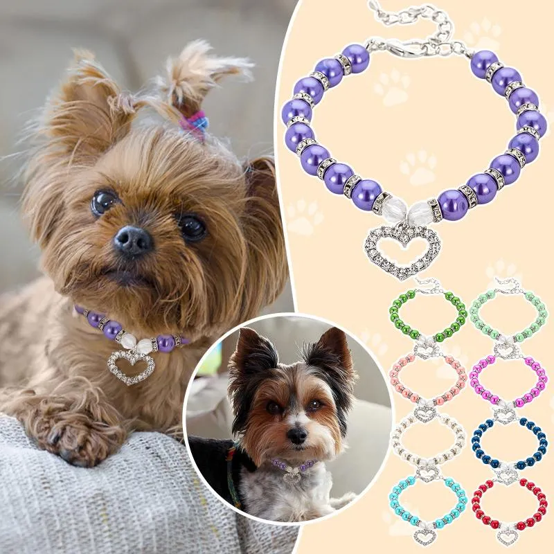 Abbigliamento per cani Collana di perle per animali domestici Collare decorativo regolabile Gioielli per cuccioli Elegante strass Gatto Decorazione di nozze Accessori Cane