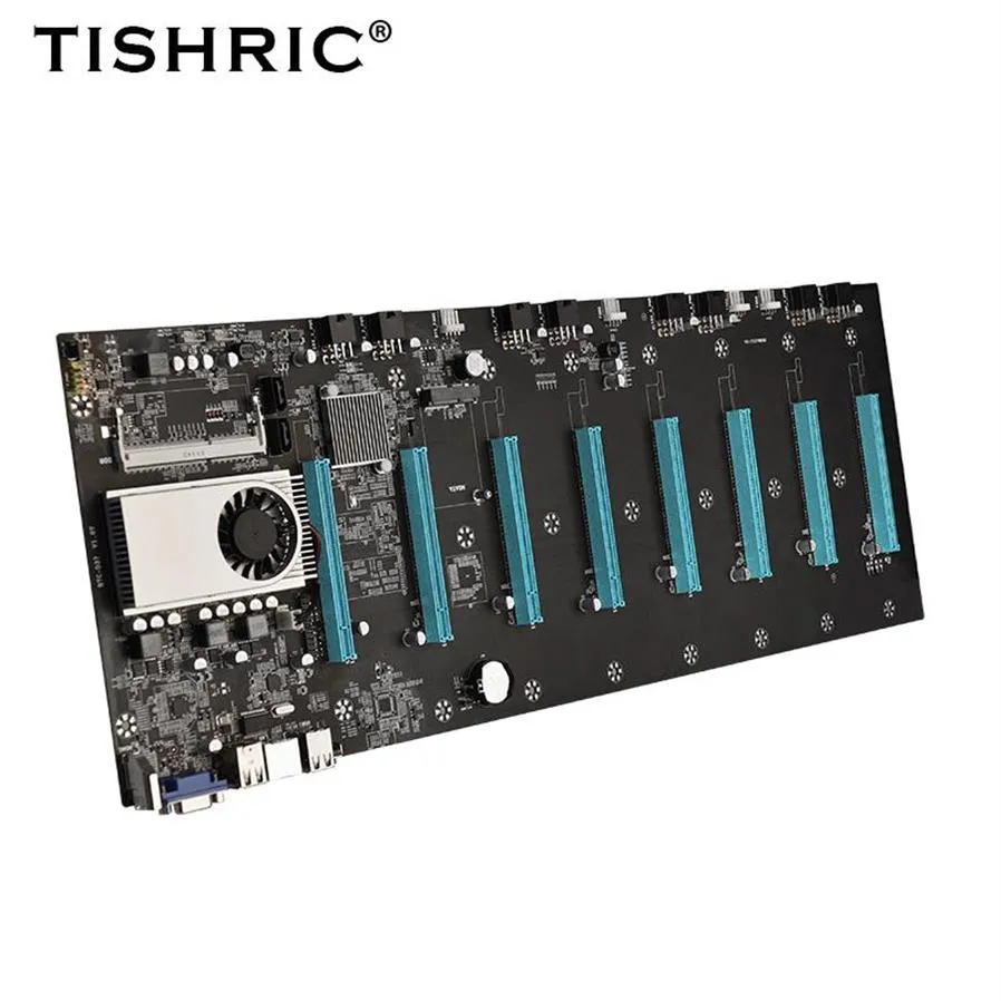 컴퓨터 케이블 커넥터 Tishric BTC-S37 마이닝 머신 마더 보드 8 16x 그래프 카드 온보드 선식 CPU 세트 광부 비디오 SLO334K