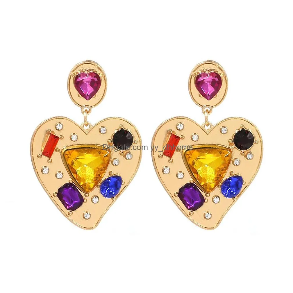 fashion jewelry peach heart dangle earrings colorful crystal rhinstone elegant stud earring