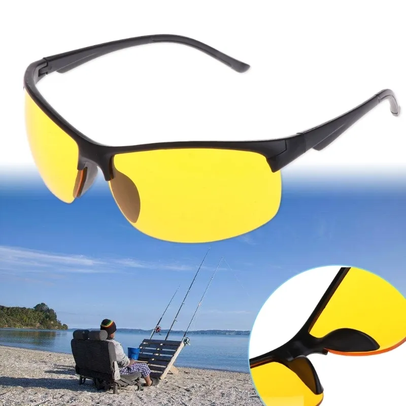Ootdty Nocne szklanki Ryblingowe okulary przeciwsłoneczne na zewnątrz żółte soczewki Ochrona Unisex Uv400 okulary 220624
