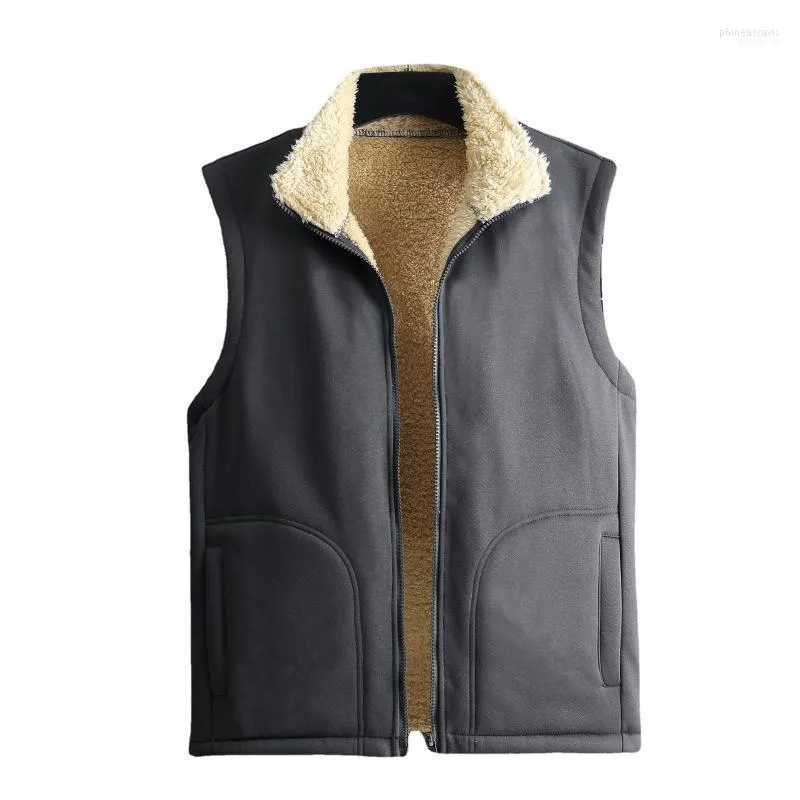 Hommes gilets hiver polaire hommes gilet sans manches vêtements d'extérieur manteau confort chaud poches extérieur fausse fourrure mâle Phin22