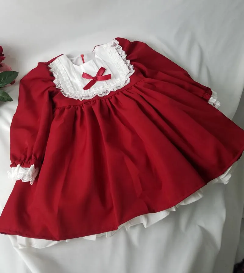 Girl's Dresses Baby Girls Red For Christmas 2022 Autumn Kids Long Sleeve Vintage Princess Lolita Dress Vestidos Party YearGirl's