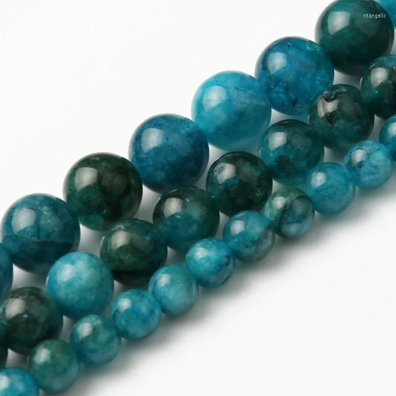 Outras contas de pedra natural de 6/8/10mm de Apatita azul redonda solta para joias de miçangas, fabricando colar de pulseira diy feita à mão 15 polegadas rita22