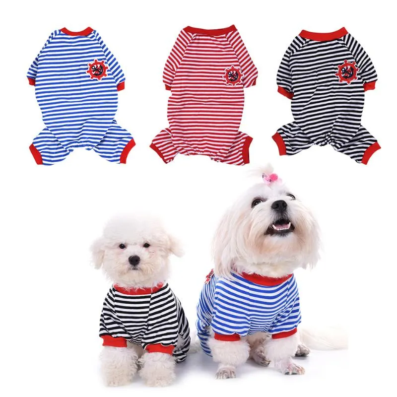 Vestuário para cães Roupas listradas da moda Pijama de algodão Macacão para cachorro de estimação Macio, aconchegante e quente Macacões Romper Roupas para dormirVestuário para cãesCão