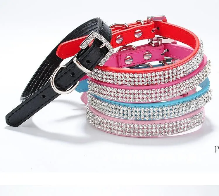 Bling Rhinestone PU Leather Regulowany Bow Tie Bell Collar Nectie Puppy Kitten Dog Cat Pet Collar RRE13472