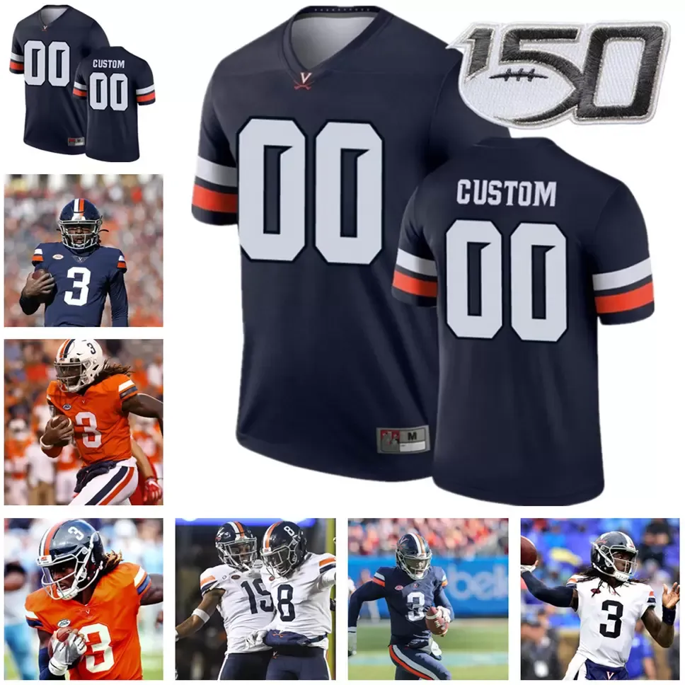 버지니아 캐벌리어스 축구 유니폼 1 Nick Grant 5 Brennan Armstrong 9 Coen King 99 Keytaon Thompson 11 Iraken Armstead Custom Men Women Youth Jersey