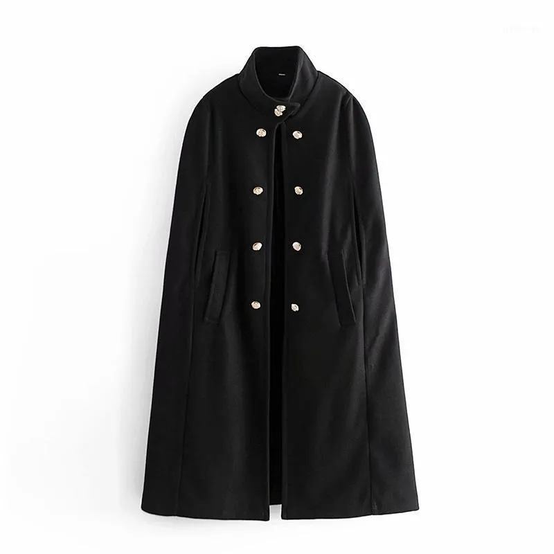 Women's Wool & Blends Fashionable Fall 2022 Oversized Casual Cloak Woolen Coat Jacket For Ladies All Match Solid Color Stand Collar