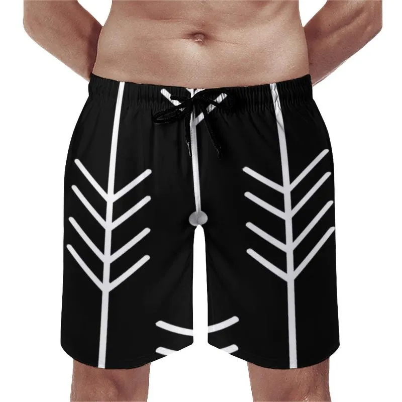 Shorts masculinos placa de padrões nórdicos brancos modernos e mínimos calças curtas Pantagens machos gesto