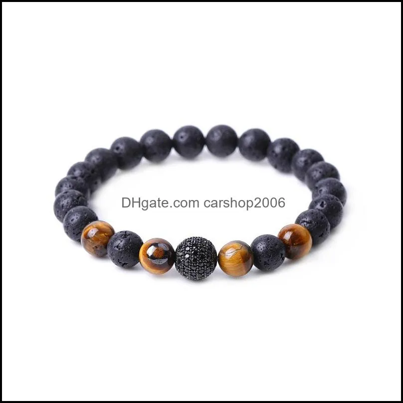 micro pave cz disco ball bead black lava stone bracelet women men yoga hand string jewelry friendship gift