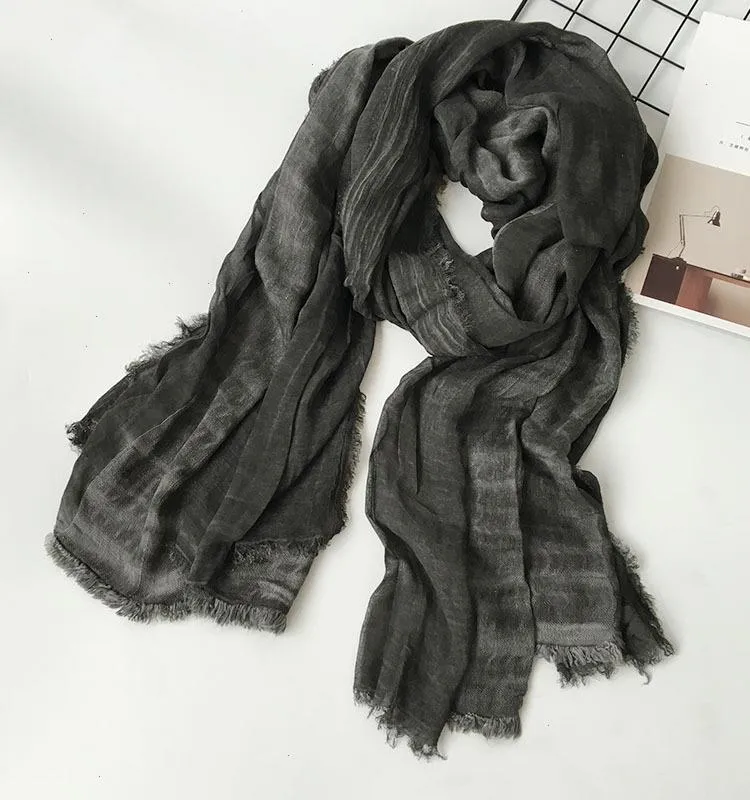 Japanese Unisex Style Winter Scarf Cotton And Linen Solider Color Long Womens Scarves Shawl Fashion Men