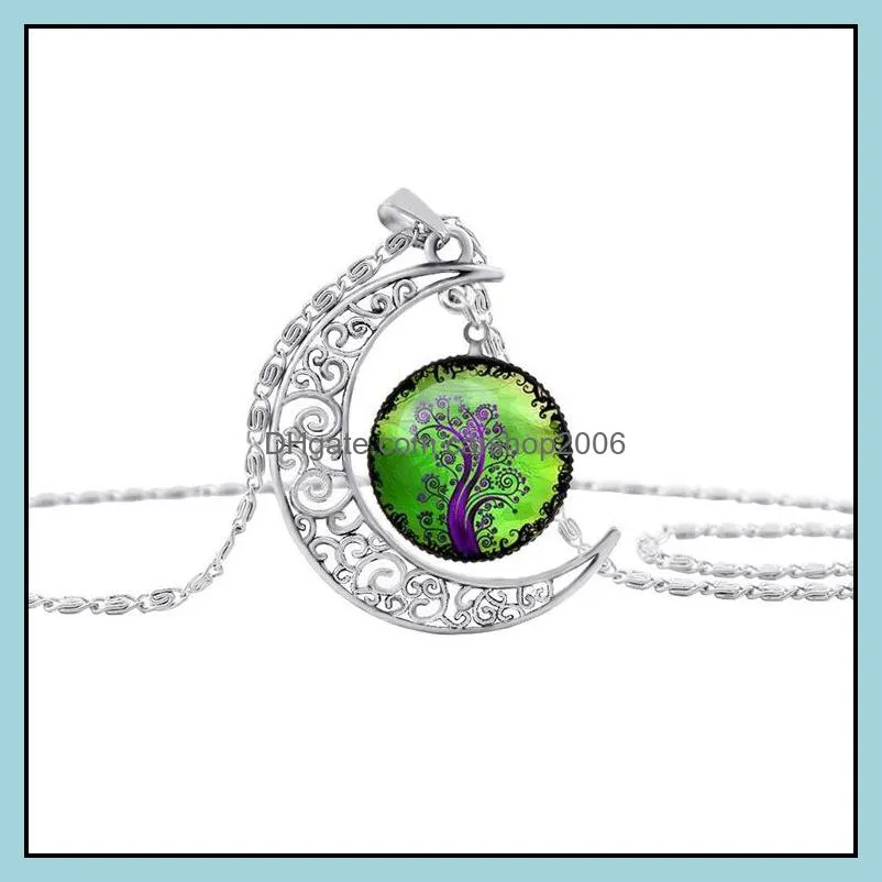 choker necklace fashion jewelry galaxy art glass cabochon moon beautiful necklace antique silver tree of life statement necklaces & carshop2006