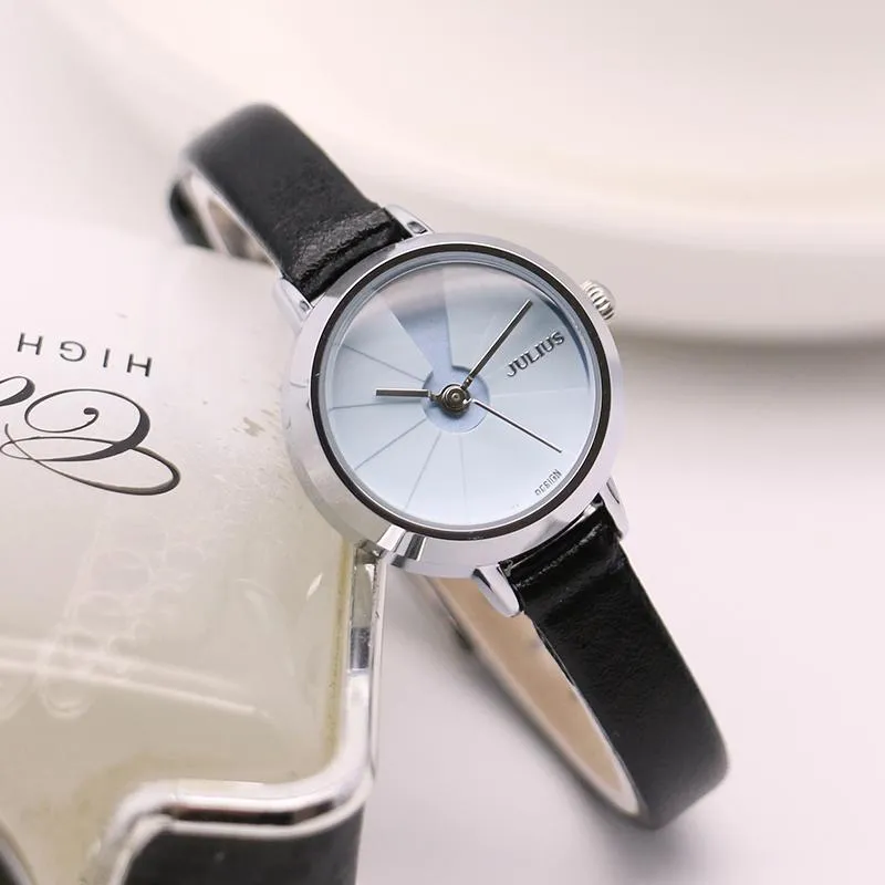 Relógios de pulso JULIUS Genuíno Relógio Feminino com Mostrador Pequeno Mori Moda Redonda Pulseira de Couro Relógios Coreanos à Prova D' Água