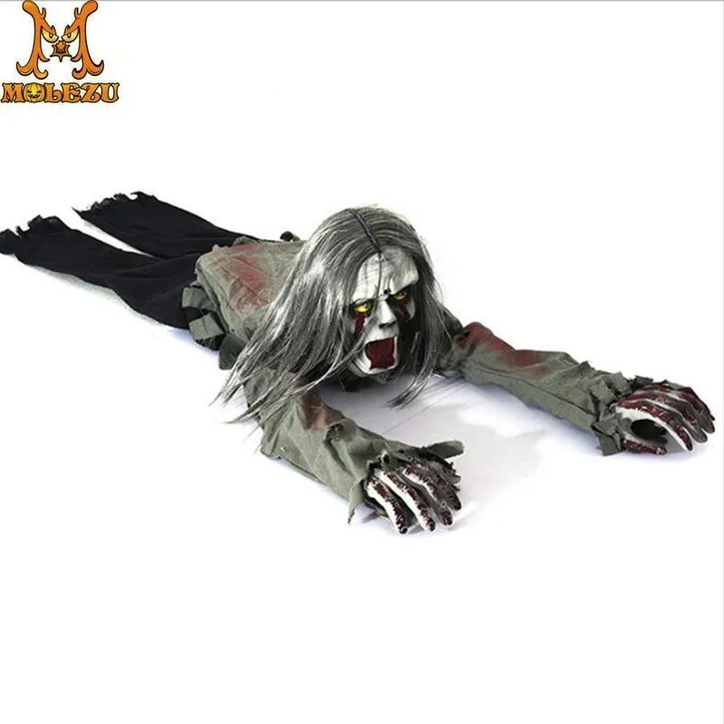 Molezu Halloween Control de voz Horror Prop Pelo largo Creeper Zombie Decoración Casa Y201006