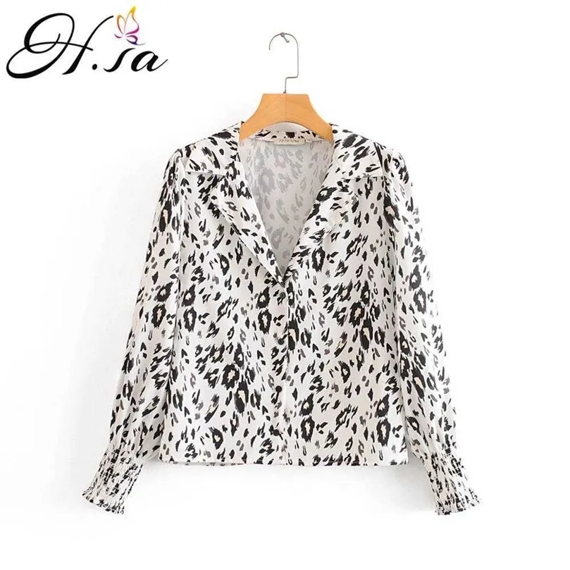 HSA Fashion Women Long Sleeve Leopard Blouse V neck Shirt Ladies OL Party Top Dames Streetwear blusas femininas elegante 210716