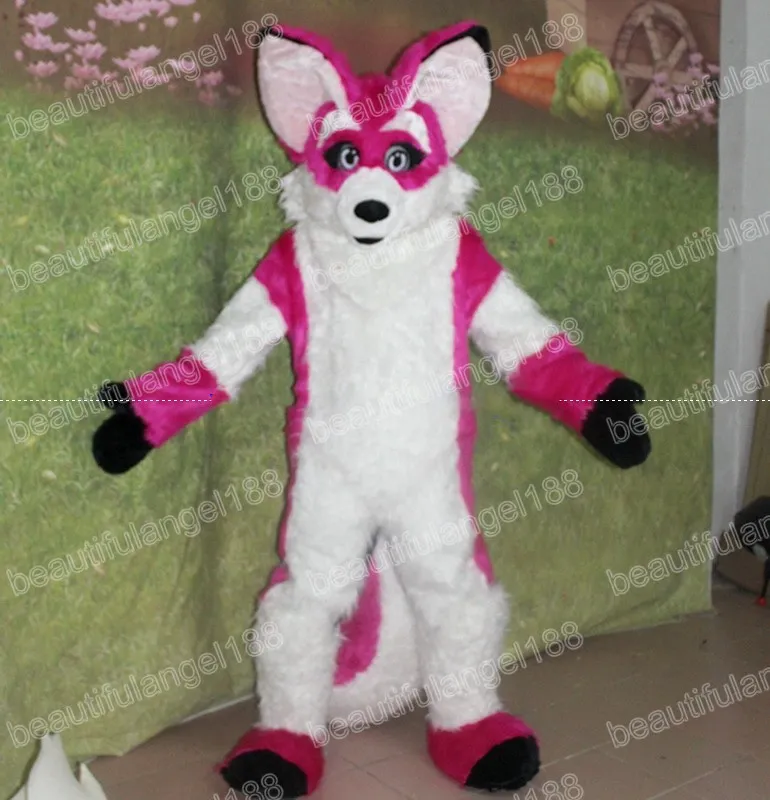 Halloween Pink Husky Dog Mascot Costume Wysoka jakość Kreskówka Stroje postaci karnawałowej Rozmiar Przyjęcia urodzinowe strój na zewnątrz unisex sukienki strój