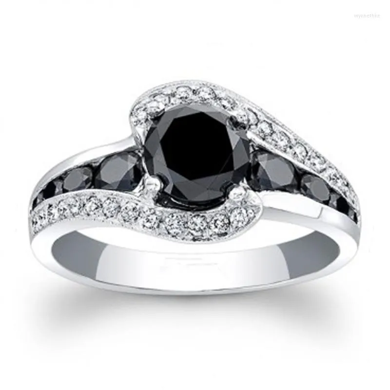 Anneaux de mariage 2022 luxe couleur noire bague de fiançailles pour les femmes anniversaire cadeau bijoux en gros R6555 Wynn22