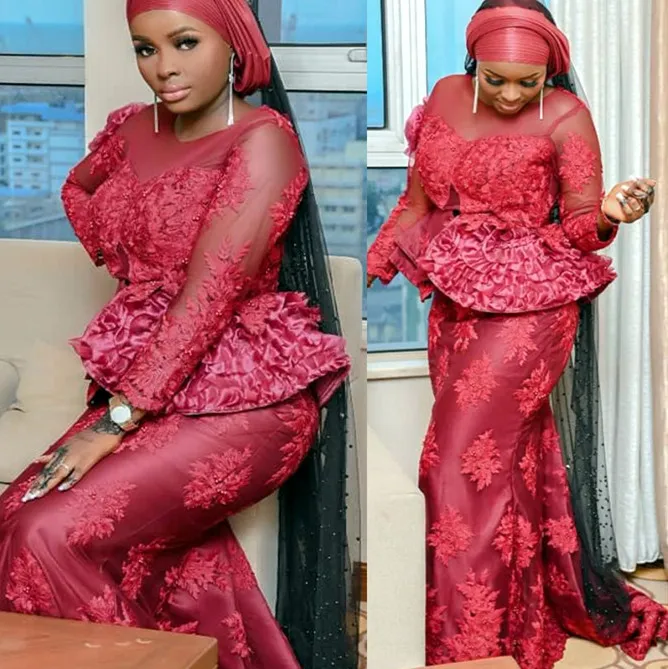 2022 Arabski Plus Size Ara Aso Ebi Ebi Burgundy Mermaid Sexy Sukienki na bal