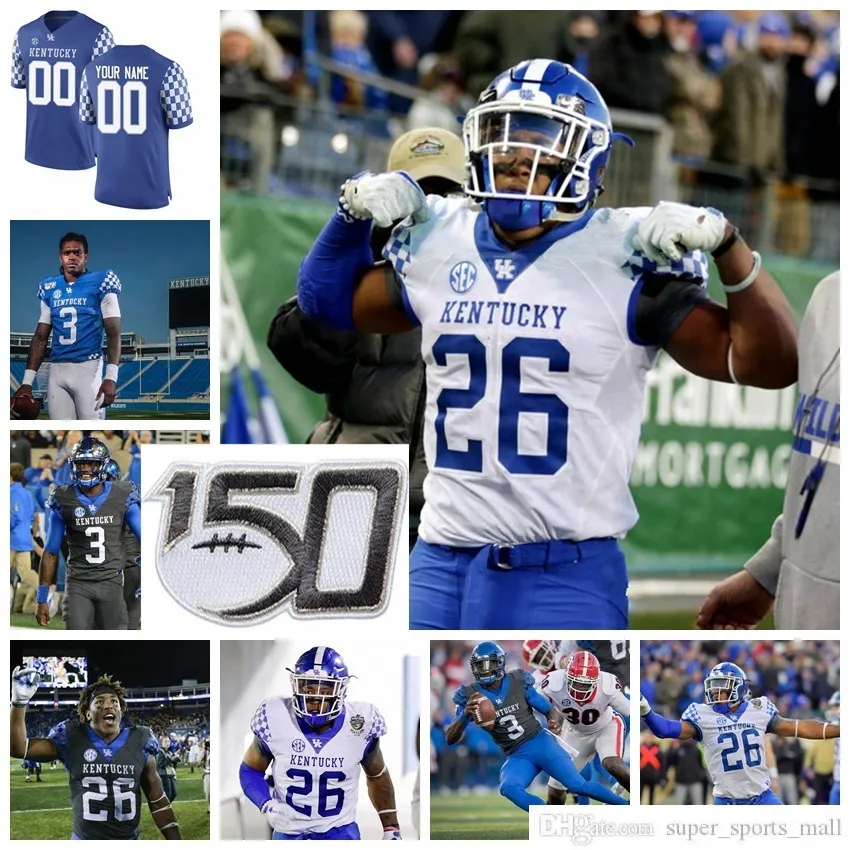 NCAA Kentucky Wildcats 대학 축구 유니폼 18 Randall Cobb 9 Davonte Robinson 33 David Bouvier 57 Dermontti Dawson 블루 사용자 정의 스티치 셔츠