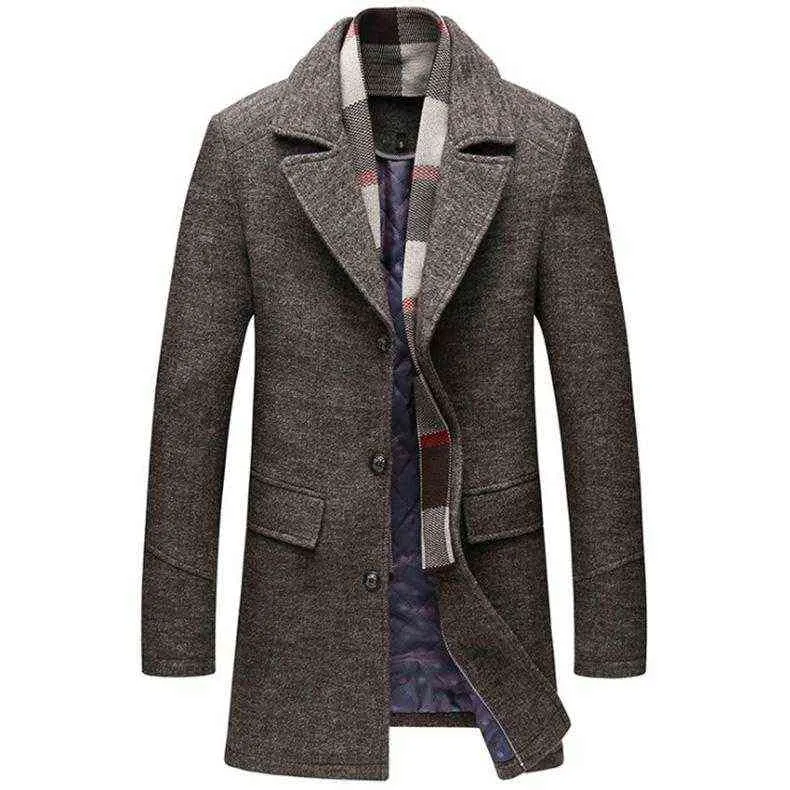 Hommes Laine Mélanges Drop Popest Style Britannique Veste Hommes Hiver Épais Manteau De Laine Écharpe Détachable Long Trench Pardessus T220810