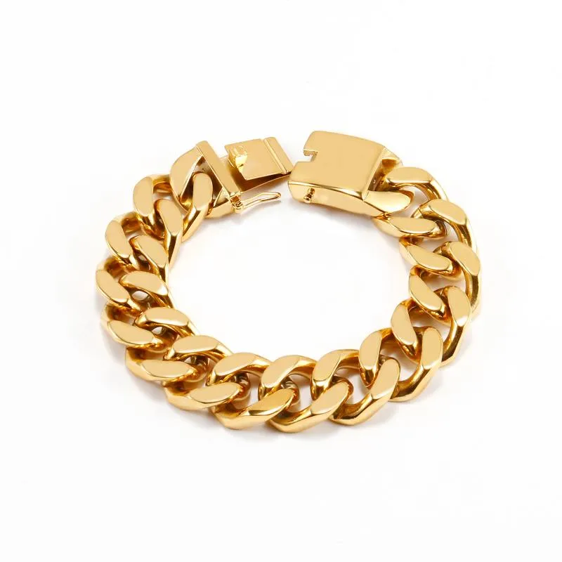 Kedjor 20mm Golden Curb Cuban Link Chain Armband för män och kvinnor rostfritt stål hip-hop halsband mode smycken tillbehörskolor