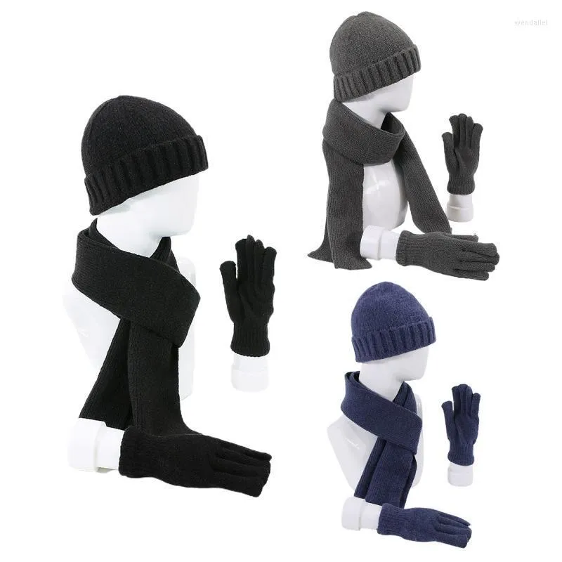 Basker unisex vinter 3 st beanie hatt långa halsdukhandskar set fast färg stickad varmare f3mfberets wend22