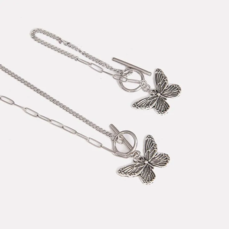 Pendant Necklaces Punk Cuban Vintage Butterfly Necklace Women Clavicle OT Buckle Chain Ladies Creative Jewelry GiftPendant