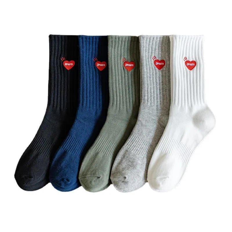 Men's Socks Embroidered Animal Love Men's Korean Version Trend Hip-hop Breathable Cotton Japanese Street Black And White StocksMen's