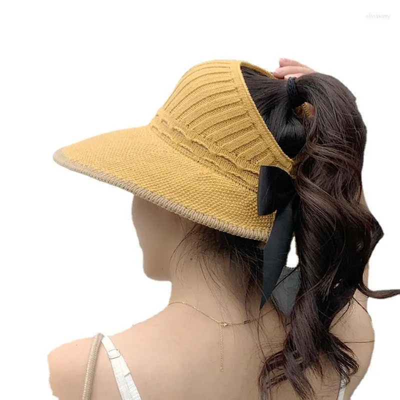Beanie/Kafatası Kapakları Şapka Kadınlar Kore Koreli Saf Örgü İçi Boş Yaz Açık Açık Üst Güneş Yay Toptan Oliv22