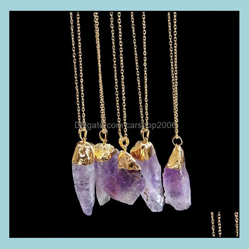 Fashion Multicolor Natural Stone Pendant Necklace Natural crystal Original Stone Gold Chain Necklace For Women Jewelry