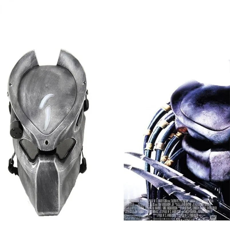 Alien Vs Predator Lonely Wolf Mask with Lamp Outdoor Wargame Tactical Full Face CS Halloween Party Cosplay 220812