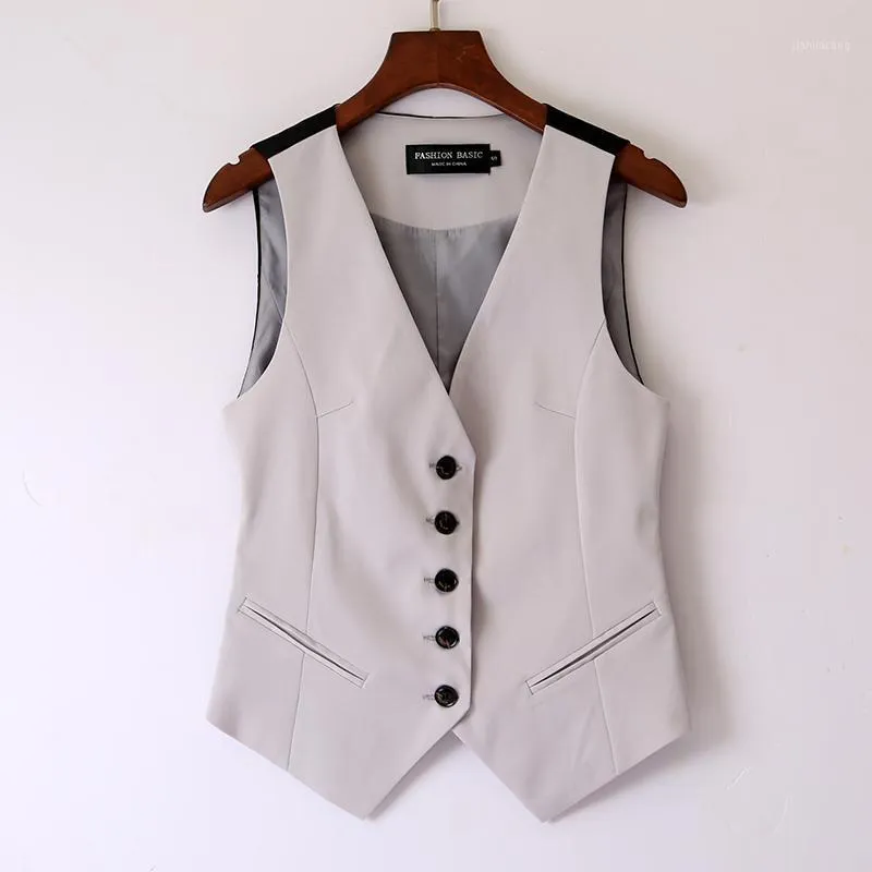 Kvinnors västar 2022 Plus Size mode Kvinnor V-ringning Single Breasted Suit Waistcoat Casual Vest ärmlös Slim Lady Blazer 4XL JC421