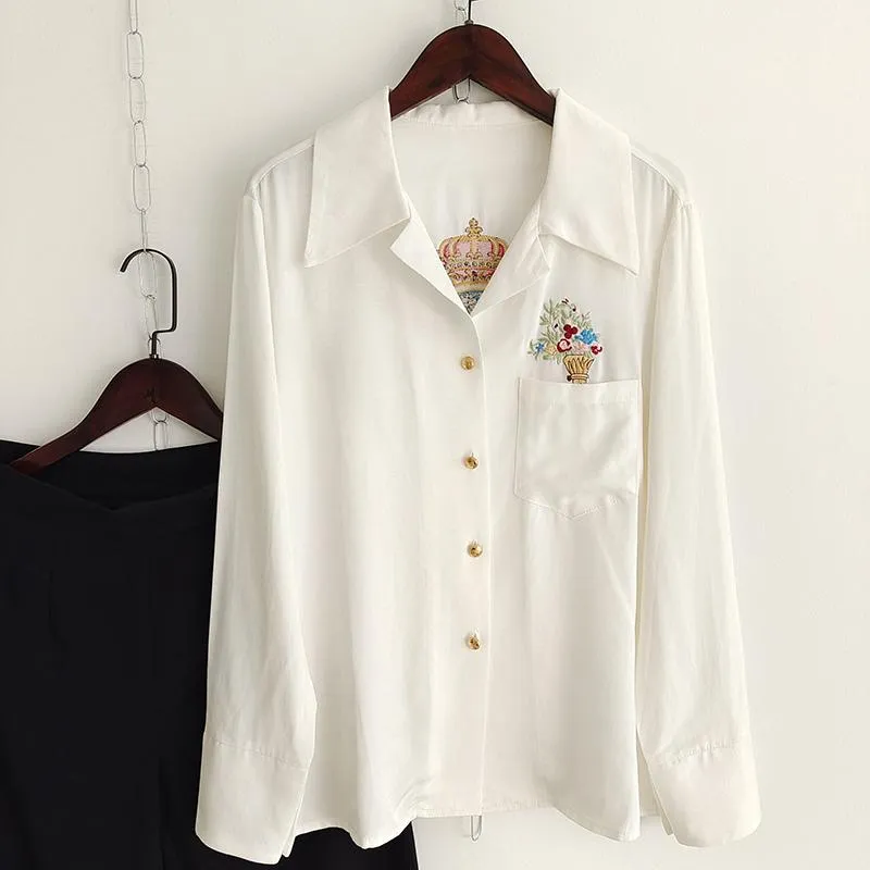 Peças de duas peças femininas Moda da passarela 2 2022 Office Ladies Flower Bordery White Shirt Black Full Lenght Setswomen's Elegant Setswomen's