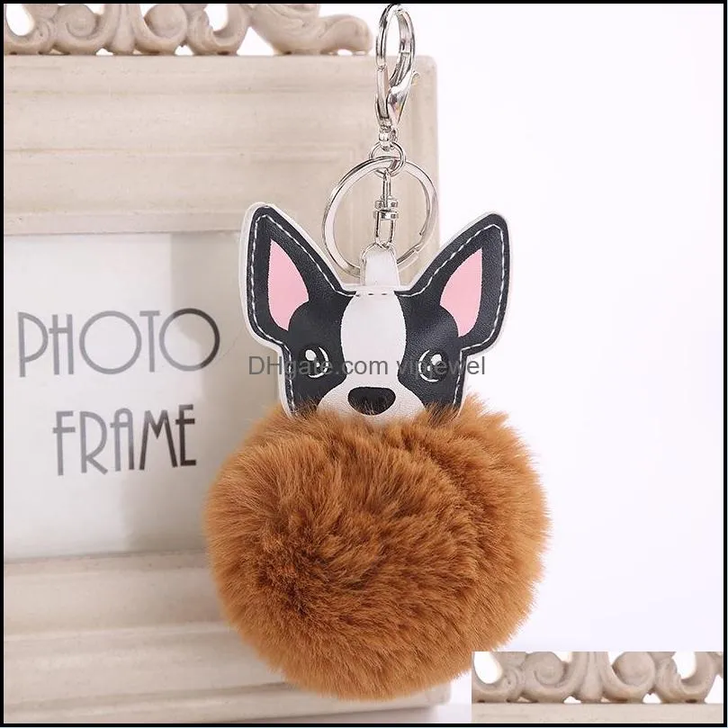 8cm dog fur ball keychain lovely pu puppy keyring for women plush pompom keyfobs car pendant bag charm jewelry 6 styles d475q a