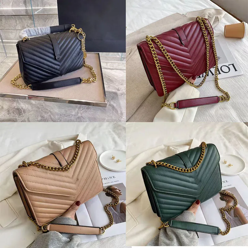 Bästsäljande axelväska kvinnor väskor lyxväska loulou y formad designer söm läder damer metall kedja crossbody hög kvalitet clamshell messenger handväska mm svart