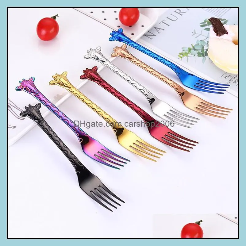 creative giraffe spoons forks gold forks spoons pvd plated colored stainless steel 304 dessert forks spoons