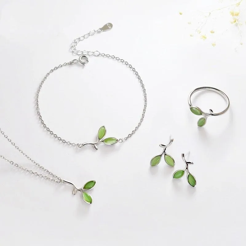 Brillian – ensemble de bijoux à feuilles vertes, mode coréenne, cadeau pour femmes et enfants, boucles d'oreilles et collier, KY-6695, W220423