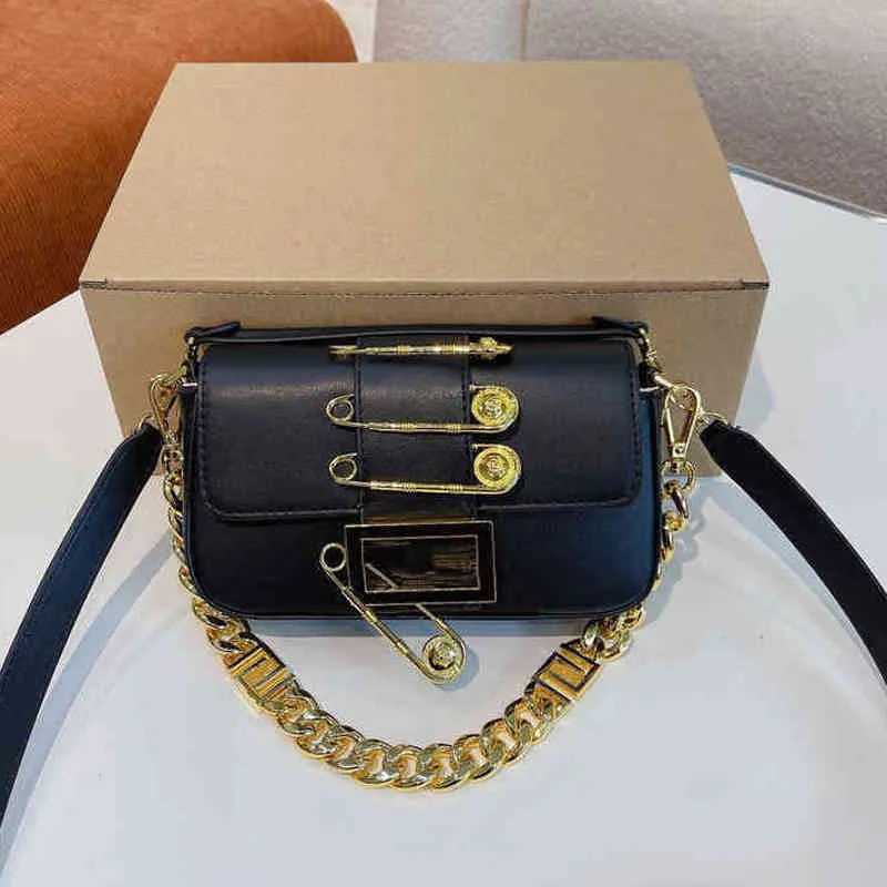 Pin Chain Design Small Square Bags Women Handbag Shoulder Leather Designer Crossbody Female Fashion Purses 220307