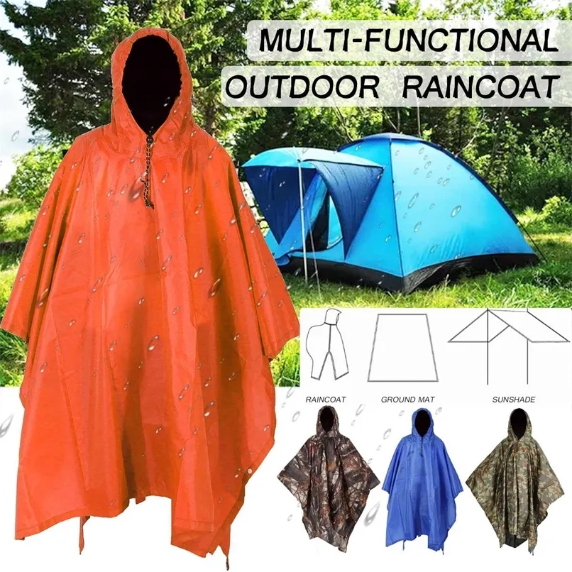 3 I 1 Portable Sunshade Camping tarp Ground Mat Raincoat Outdoor Waterproof Rain Poncho ryggsäckskydd för vandring Picknicktält 220718