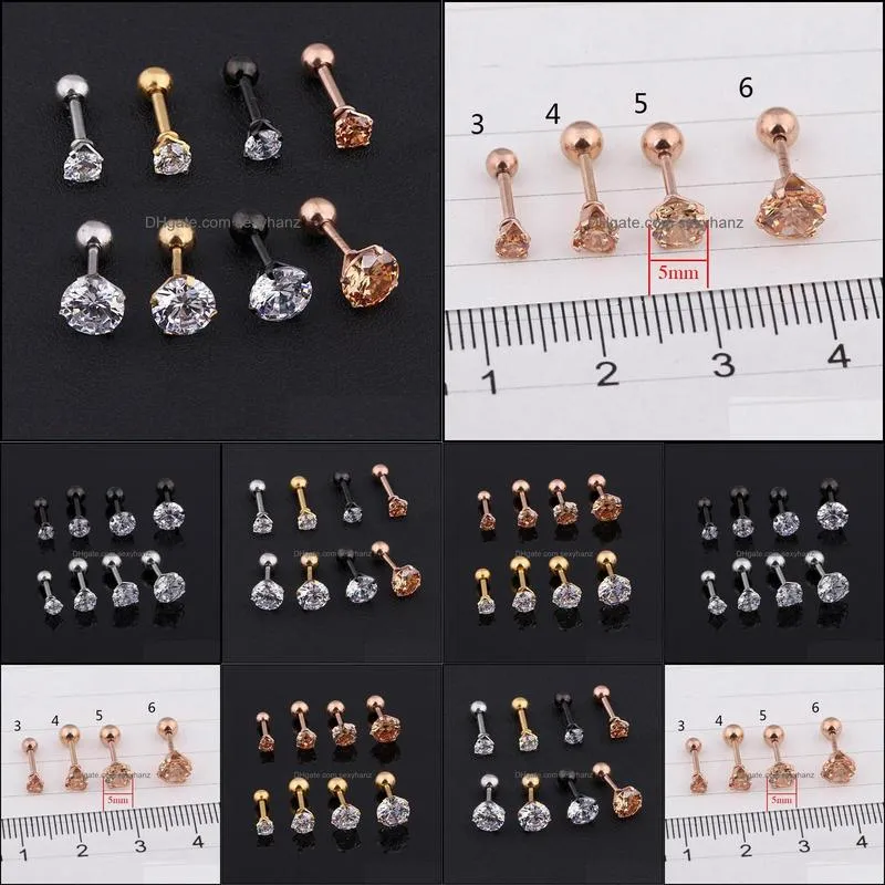 earrings mens medical titanium earrings size 3/4/5/6mm star crystal cartilage earring ear piercing top body jewelry men earring