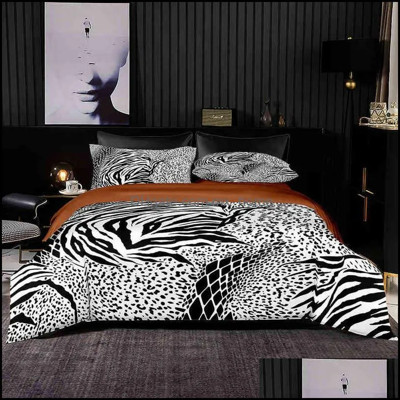 Couette de Style abstrait Er 200X200 avec taie d'oreiller, couette 240X220 Er, ensemble de literie à motif léopard noir et blanc, ensemble de draps, livraison directe 202