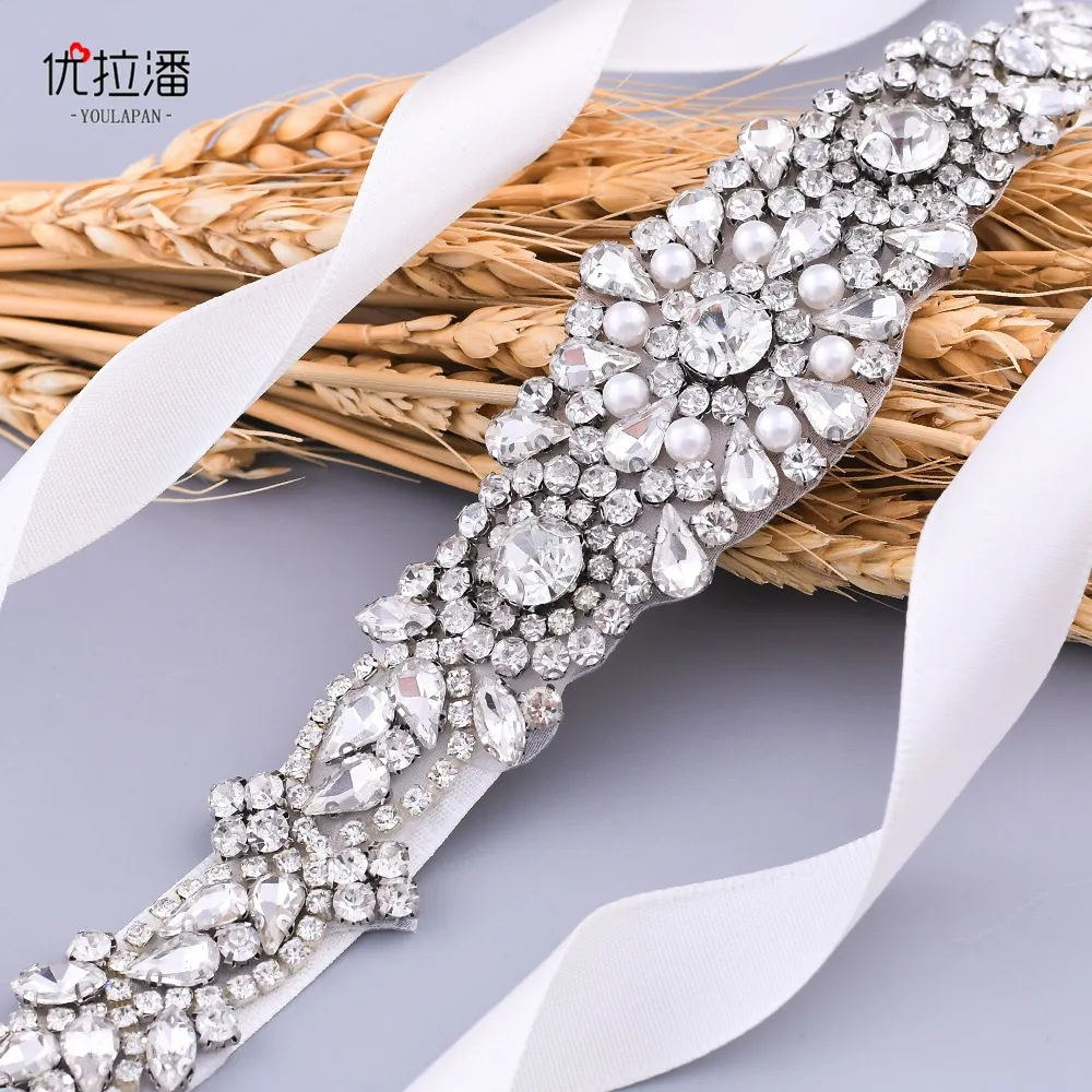 Fajas nupciales, joyería de boda para mujer, cinturón brillante de cristal  de perla con diamantes de imitación plateados para fiesta, vestido Formal