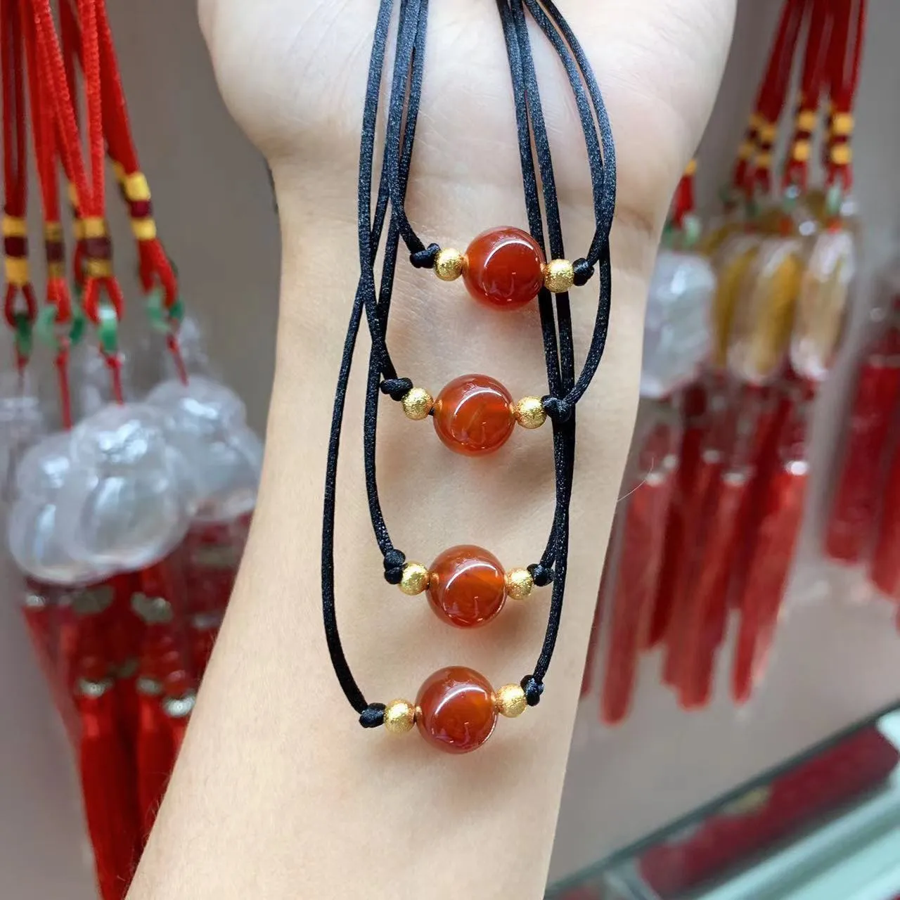 Red Agate Jequirity Bean Pendant With Ball Bing Lucky Amber Bead Necklace  And Adjustable Black Rope Perfect Couples Gift From Pingwang3, $50.77 |  DHgate.Com