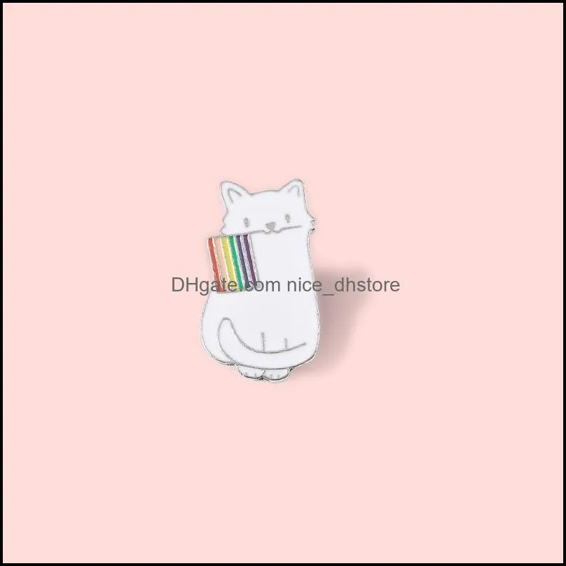 Broches Broches Bijoux Créatif Mignon Animal Chaton Émail Broche Chat Blanc Géométrique Arc-en-Ciel Alliage Broches Badge Vêtements Accessoires Mode Gi