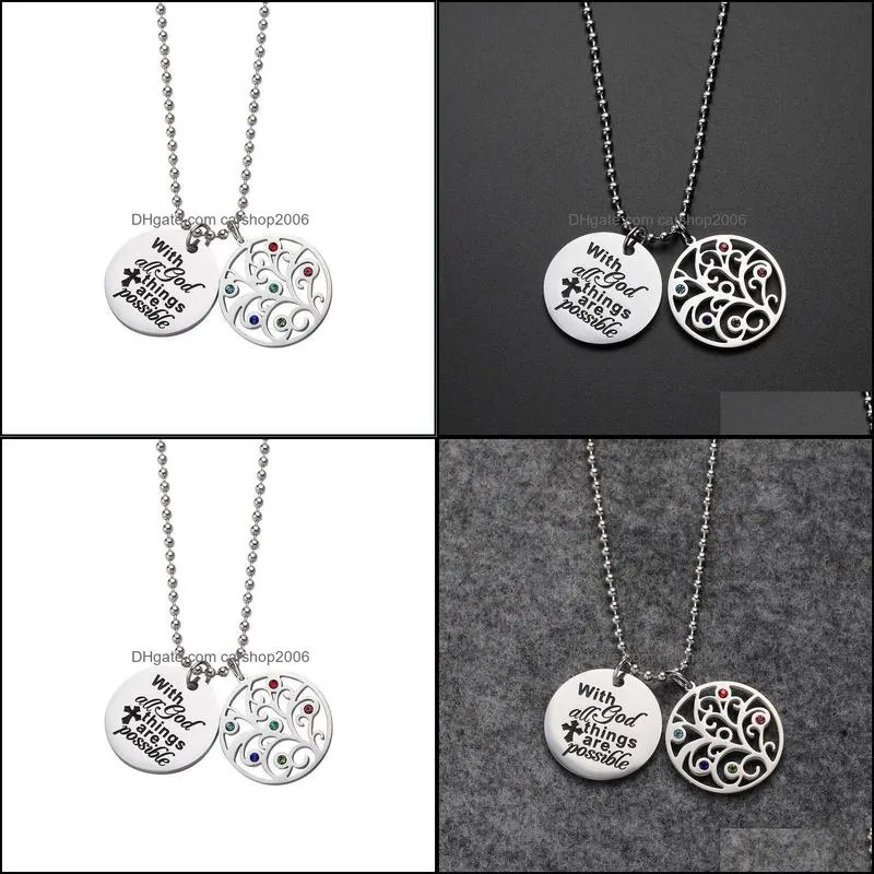 creative fashion tree of life necklace colorful life tree colored diamond round brand titanium steel necklace men and women fashion carshop2006