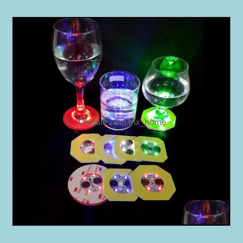 colorful round coasters replaceable battery led light up bottle stickers fashion party cup bottom sticker popular sn1011