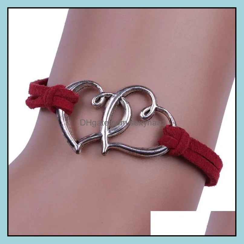 double heart bracelets velvet leather infinity love dog claw bracelet for women girl fashion jewelry