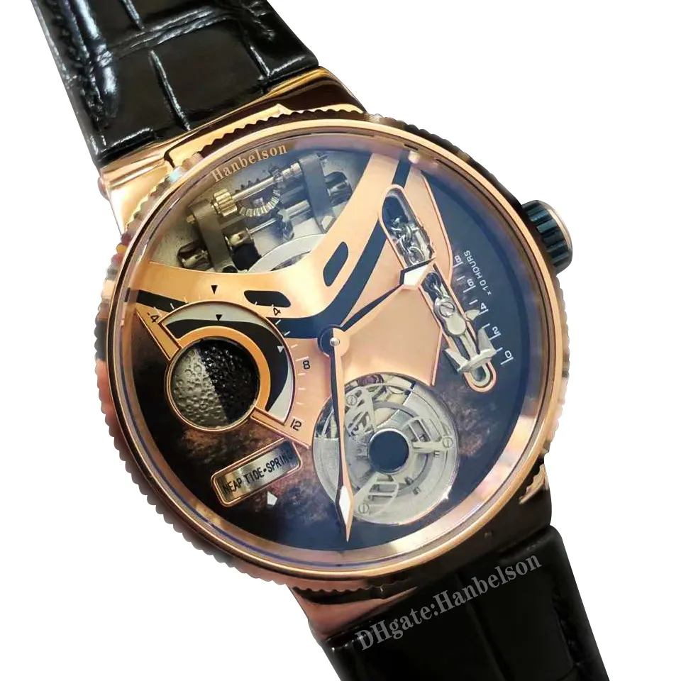 2022 Herrenuhr 6312 Tourbillon Roségoldenes Zifferblatt Automatikwerk Lederarmband Herrenarmbanduhr 44 mm