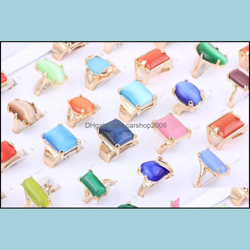 wholesale bulk 25pcs rings band mixed style natural opals stone gold plated wedding engagement xmas gift fashion jewelry