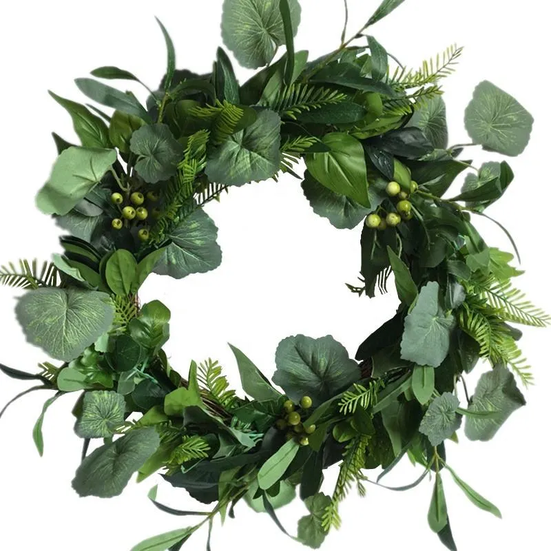 Decorative Flowers & Wreaths Inch Artificial Seasonal Evergreen Year Round Full Green Door Hanging Decoration WreathDecorative DecorativeDec
