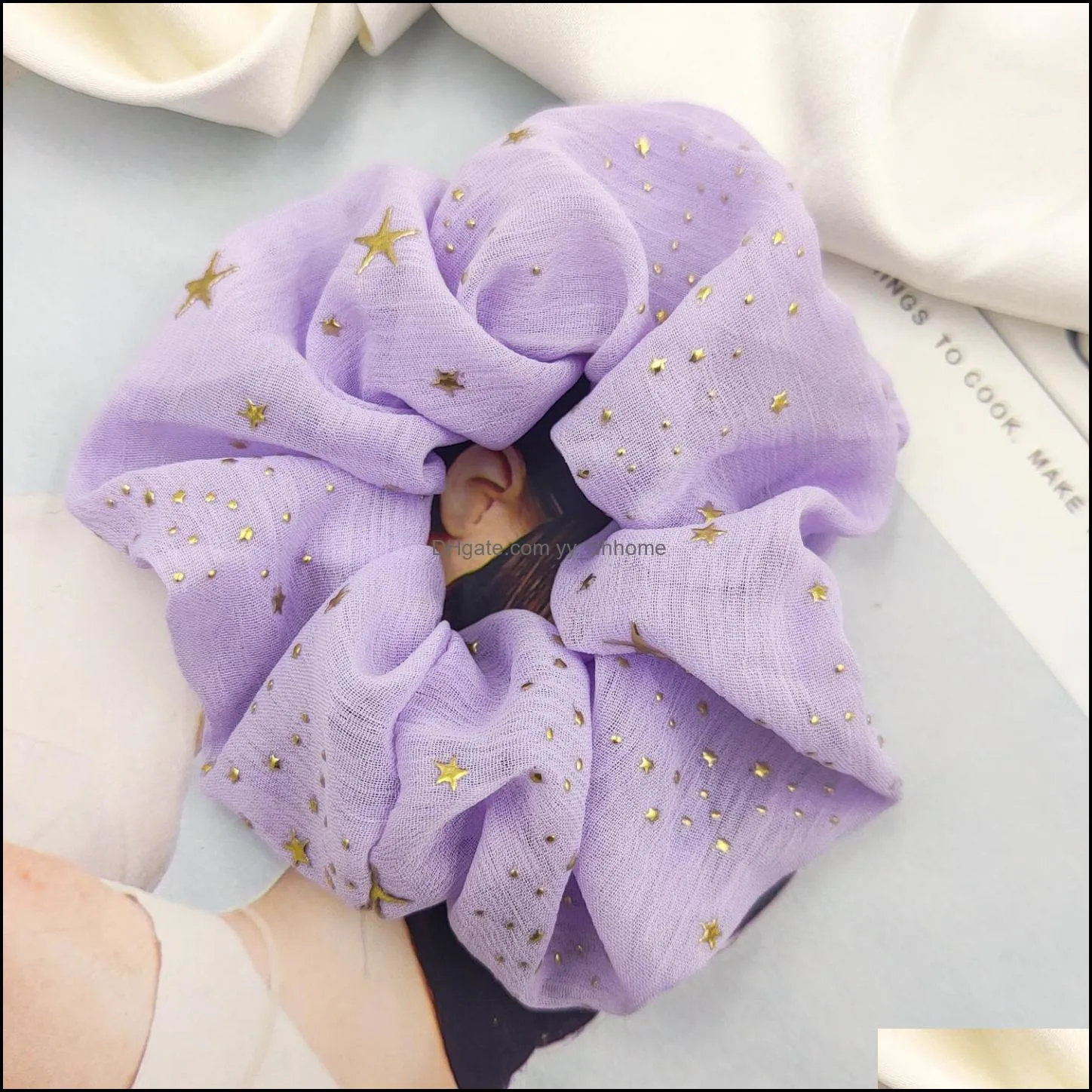 Star Chiffon Silk Scrunchies Women Elastic Rubber Hair bands Girl Ponytail Holder Ties Ropes